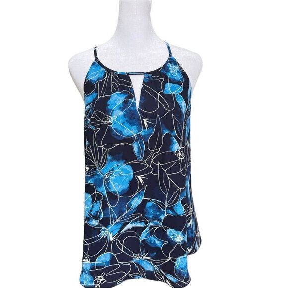 RW&Co. Sleeveless Flowy Blue Floral Print Halter Neck Top Blouse. Medium. - Picture 1 of 8